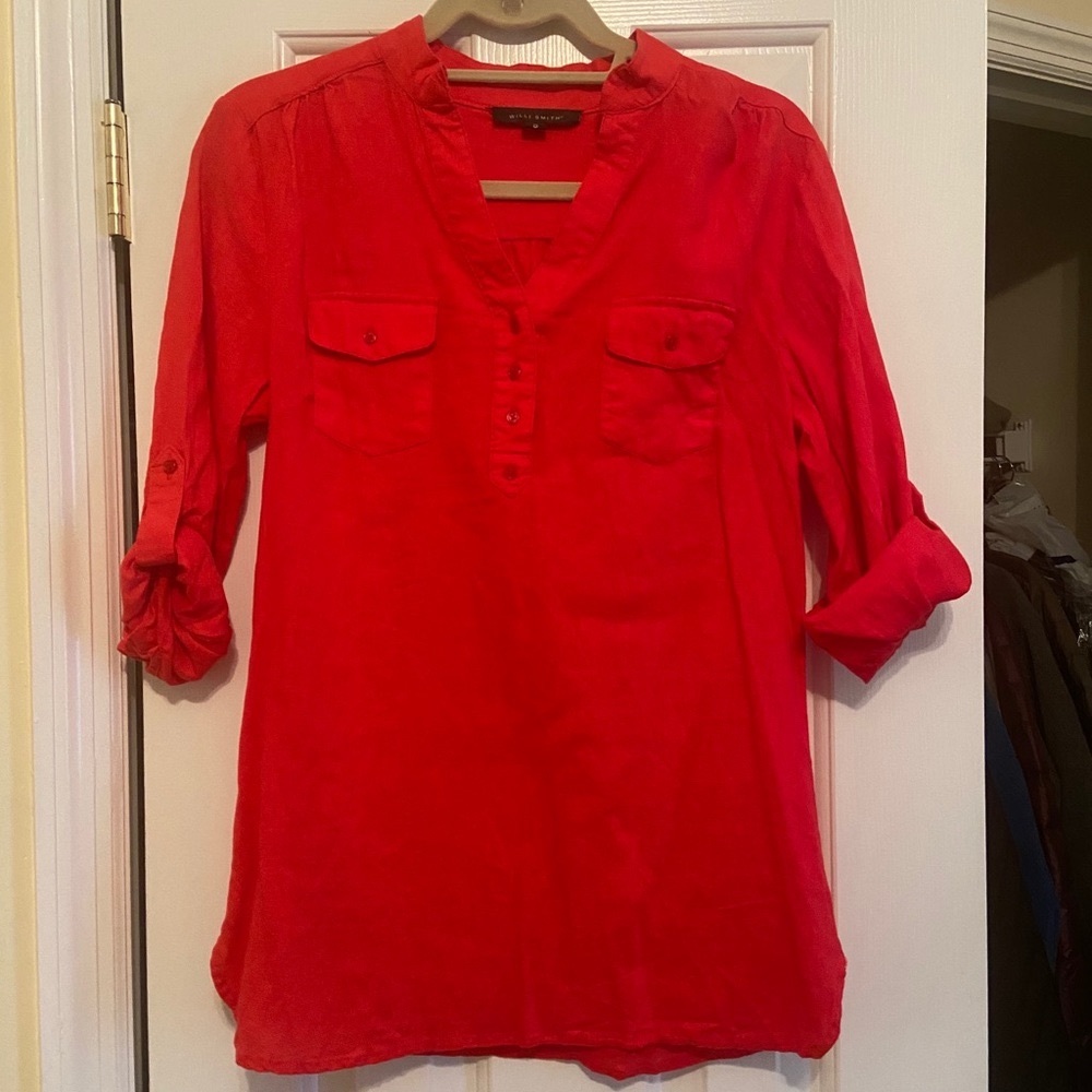 Red linen top